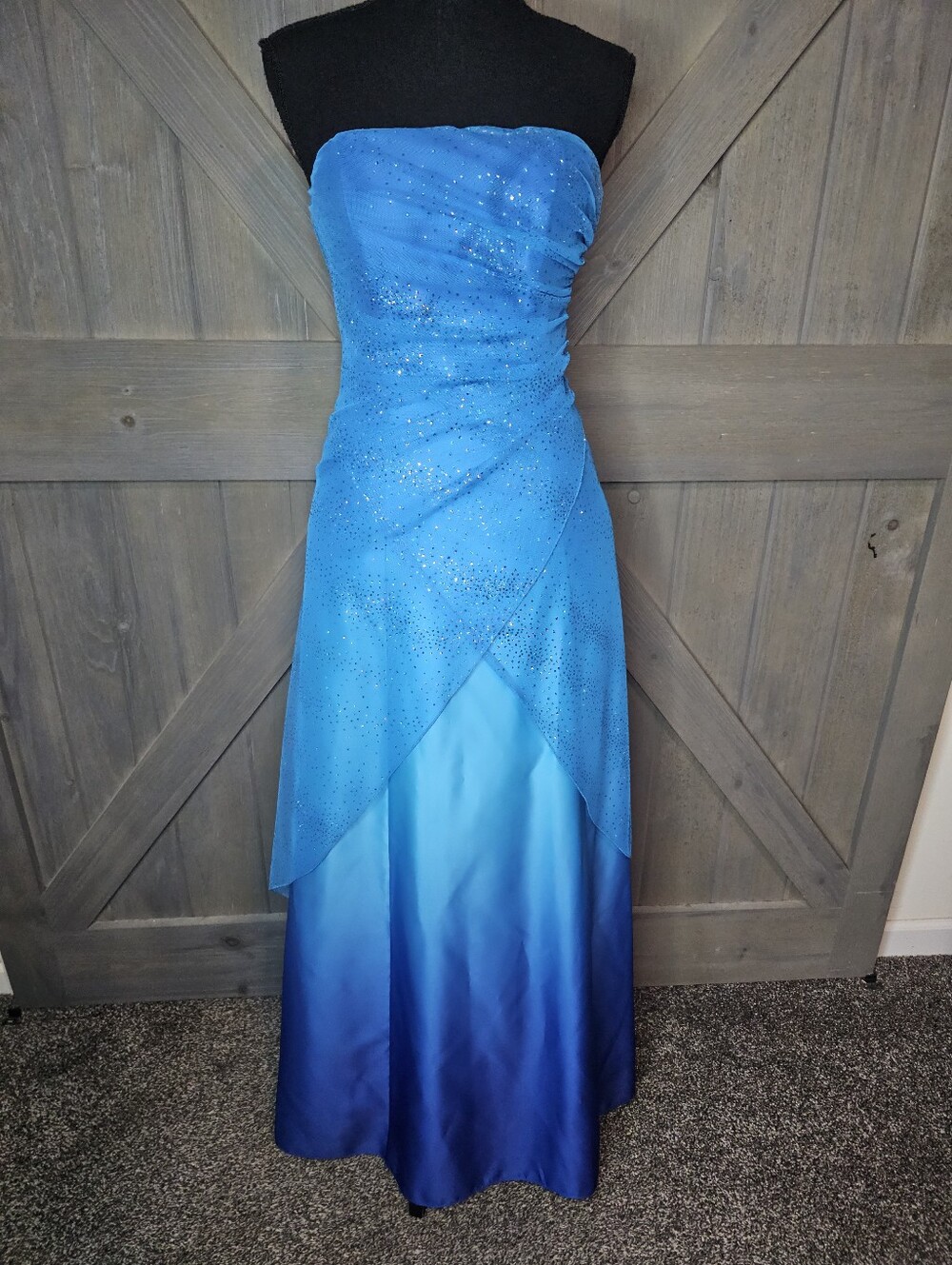 Vintage Jump Apparel Blue Ombre Sparkle Strapless Maxi Dress sz 5/6